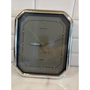 Rare Vtg Heirloom Quartz‎ Wall Clock Octagon Modern Art Deco Style Silver GW994